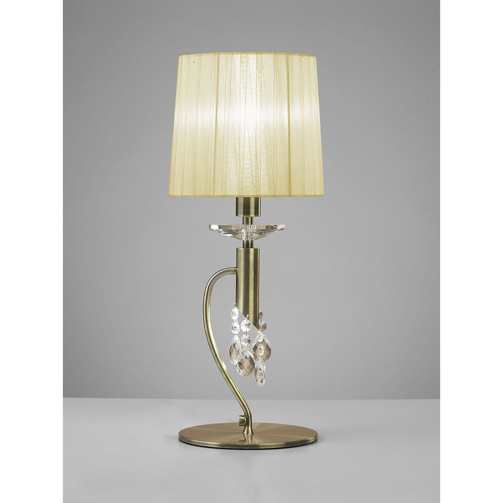 M3888/CS Tiffany Table Lamp 1+1 Light E14+G9 Antique Brass Cream Shade & Clear Crystal