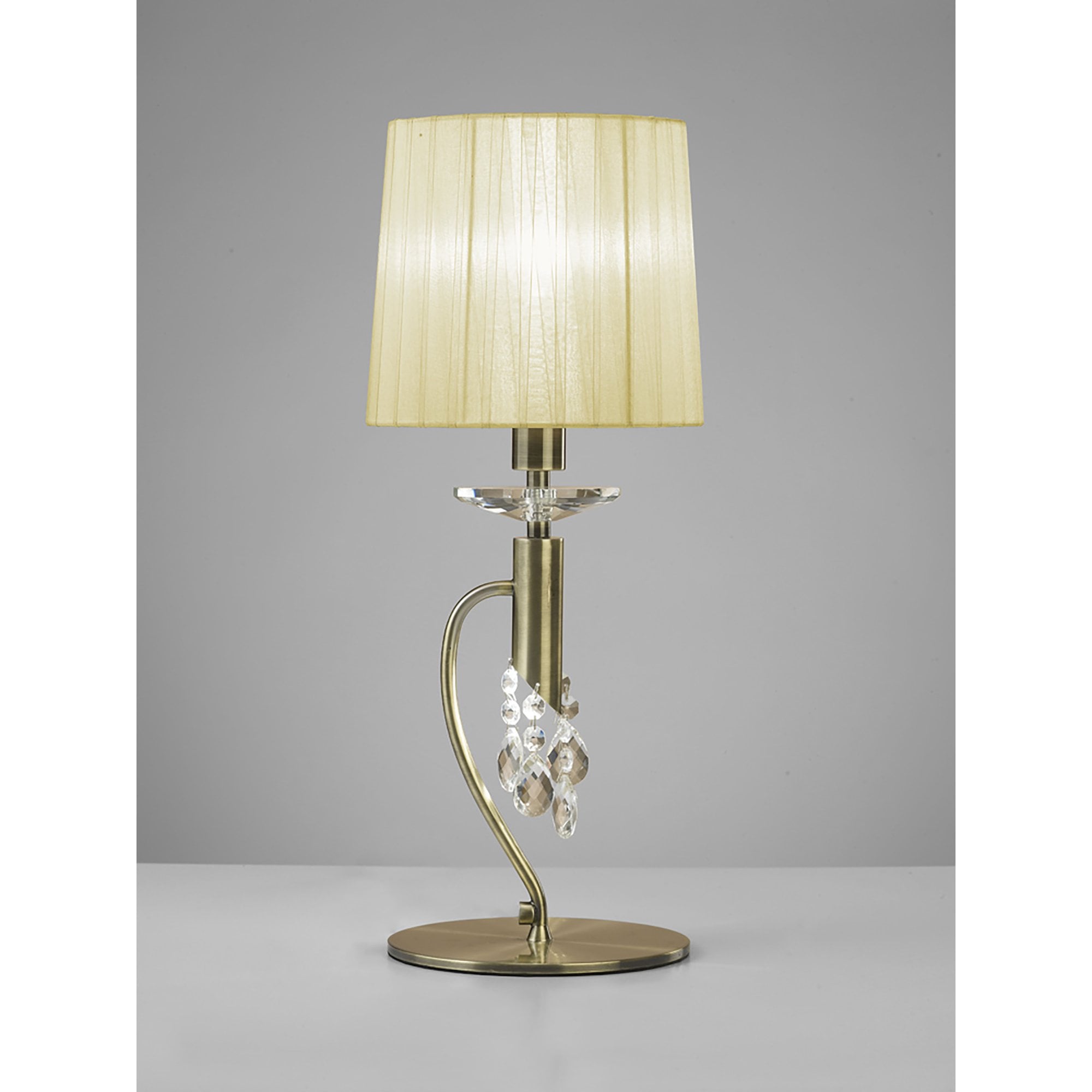 M3888/CS Tiffany Table Lamp 1+1 Light E14+G9 Antique Brass Cream Shade & Clear Crystal