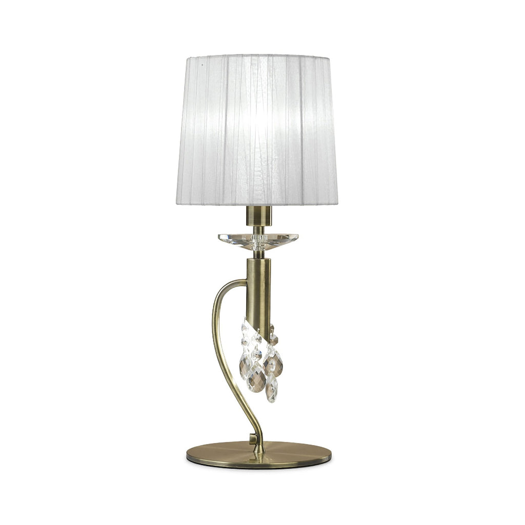 M3888/WS Tiffany Table Lamp 1+1 Light E14+G9 Antique Brass White Shade & Clear Crystal