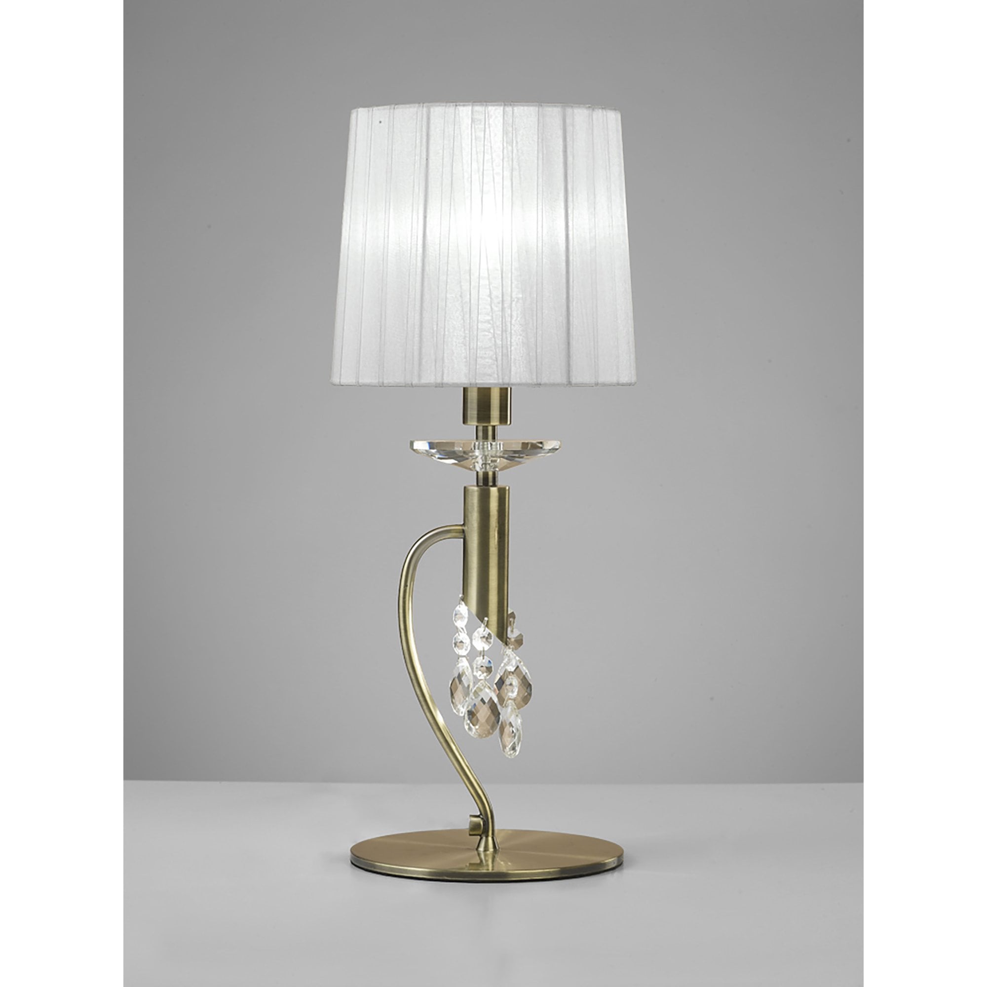 M3888/WS Tiffany Table Lamp 1+1 Light E14+G9 Antique Brass White Shade & Clear Crystal