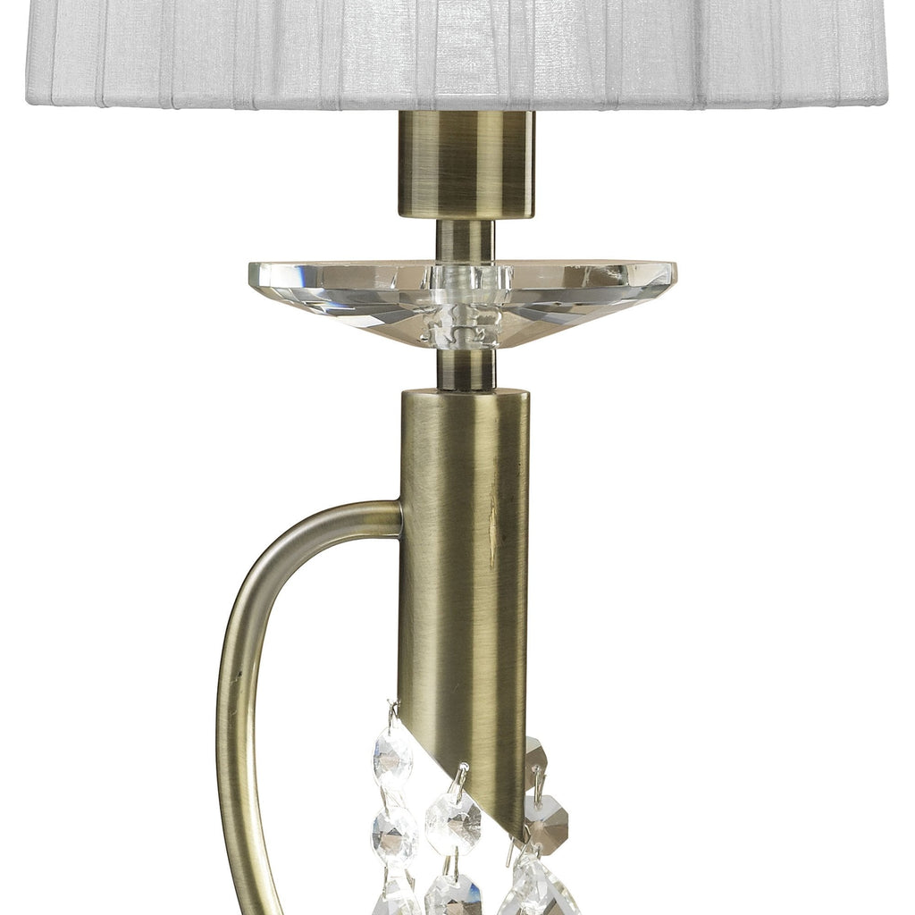 M3888/WS Tiffany Table Lamp 1+1 Light E14+G9 Antique Brass White Shade & Clear Crystal