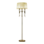 M3889/CS Tiffany Floor Lamp 3+3 Light E27+G9 Antique Brass Cream Shade & Clear Crystal