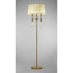 M3889/CS Tiffany Floor Lamp 3+3 Light E27+G9 Antique Brass Cream Shade & Clear Crystal