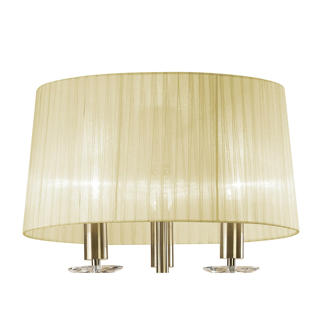 M3889/CS Tiffany Floor Lamp 3+3 Light E27+G9 Antique Brass Cream Shade & Clear Crystal