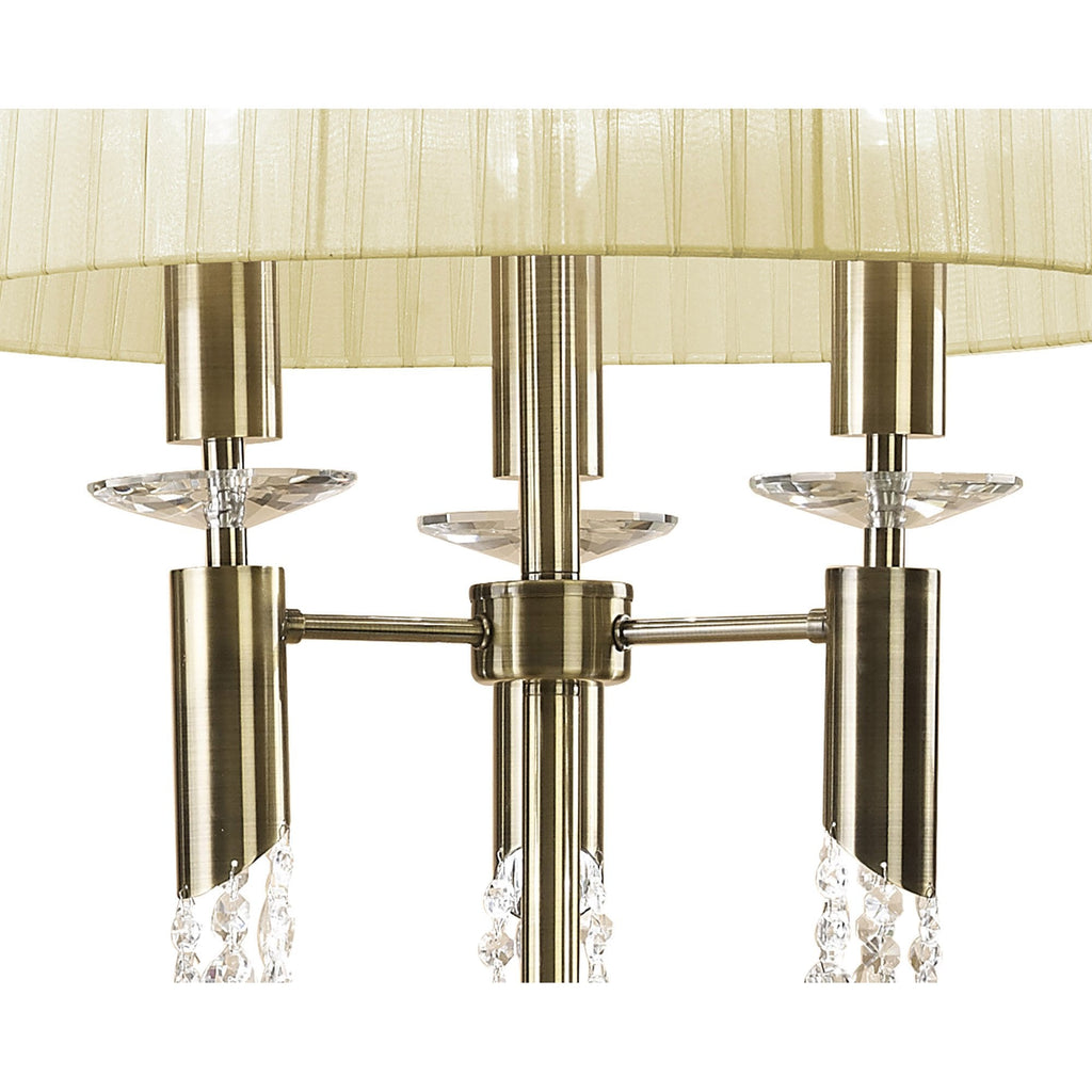 M3889/CS Tiffany Floor Lamp 3+3 Light E27+G9 Antique Brass Cream Shade & Clear Crystal