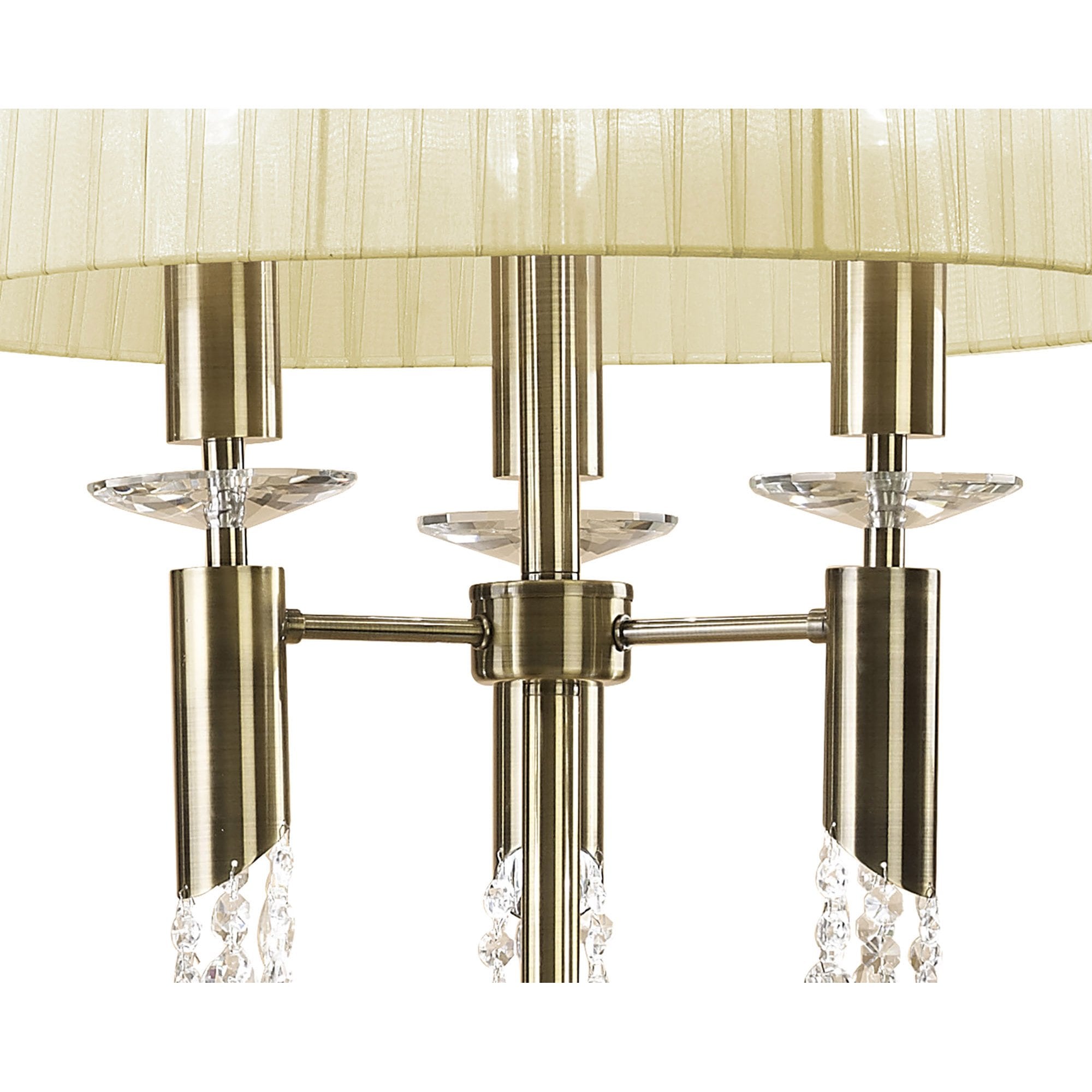 M3889/CS Tiffany Floor Lamp 3+3 Light E27+G9 Antique Brass Cream Shade & Clear Crystal