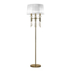 M3889/WS Tiffany Floor Lamp 3+3 Light E27+G9 Antique Brass White Shade & Clear Crystal