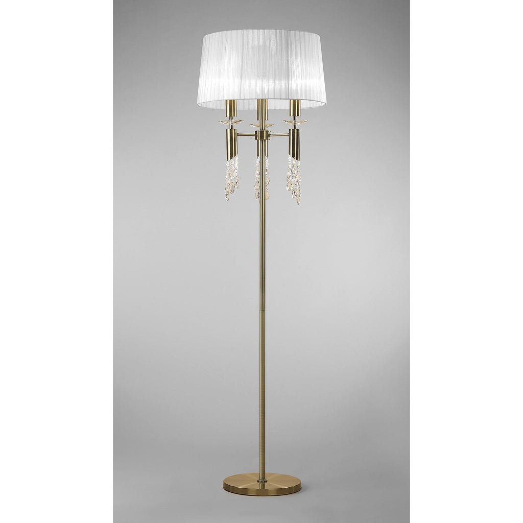 M3889/WS Tiffany Floor Lamp 3+3 Light E27+G9 Antique Brass White Shade & Clear Crystal