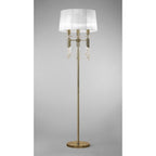 M3889/WS Tiffany Floor Lamp 3+3 Light E27+G9 Antique Brass White Shade & Clear Crystal