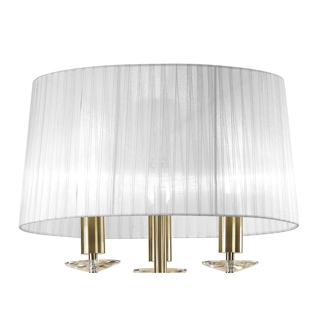 M3889/WS Tiffany Floor Lamp 3+3 Light E27+G9 Antique Brass White Shade & Clear Crystal