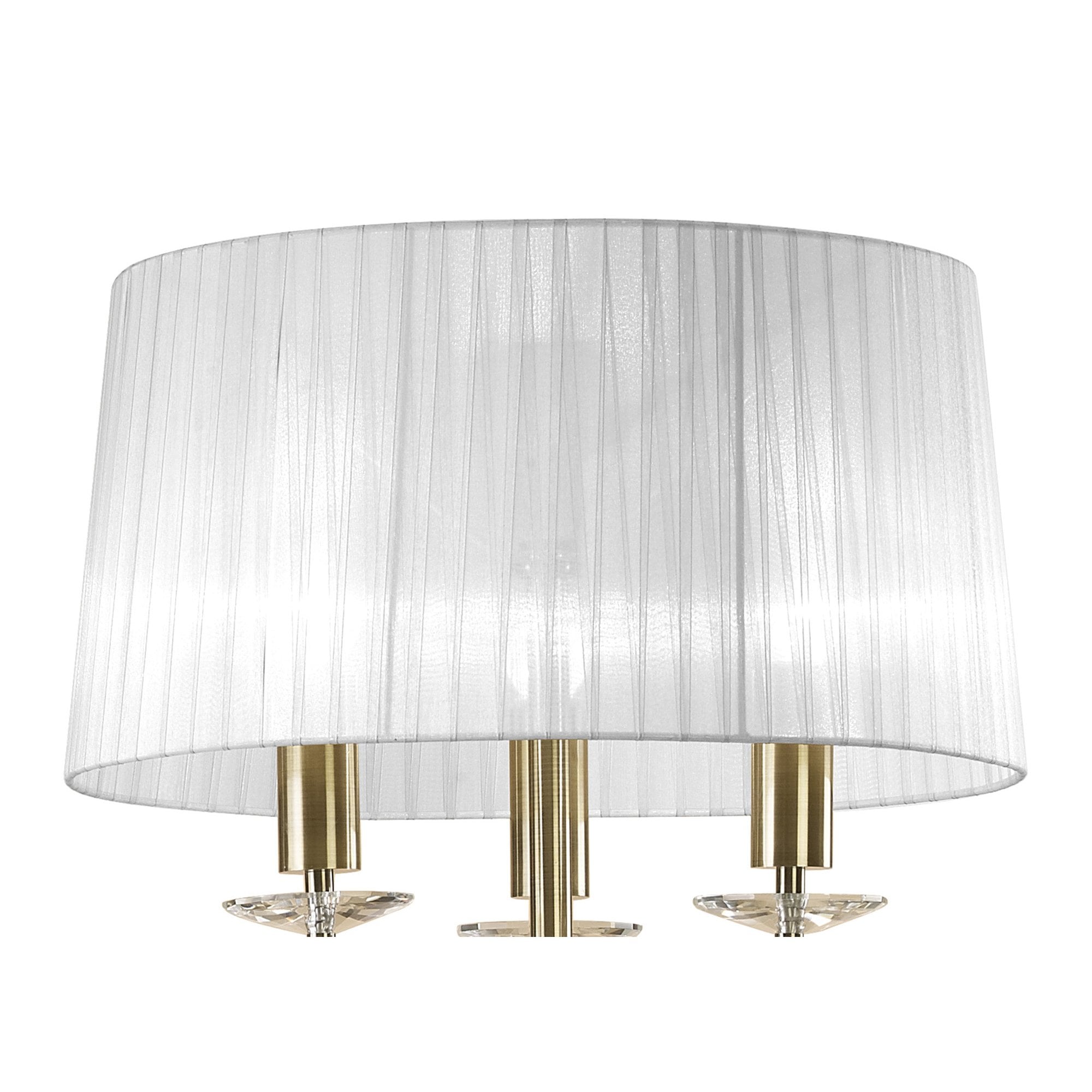 M3889/WS Tiffany Floor Lamp 3+3 Light E27+G9 Antique Brass White Shade & Clear Crystal