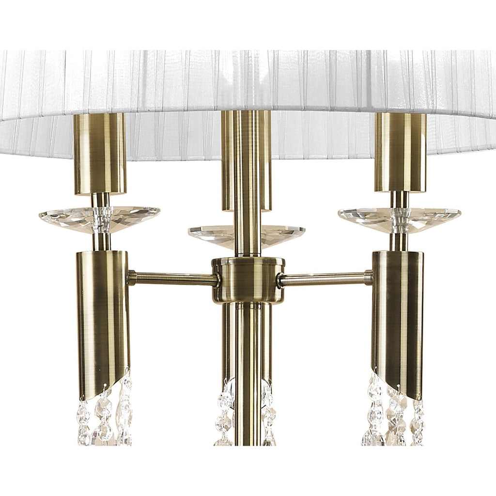 M3889/WS Tiffany Floor Lamp 3+3 Light E27+G9 Antique Brass White Shade & Clear Crystal