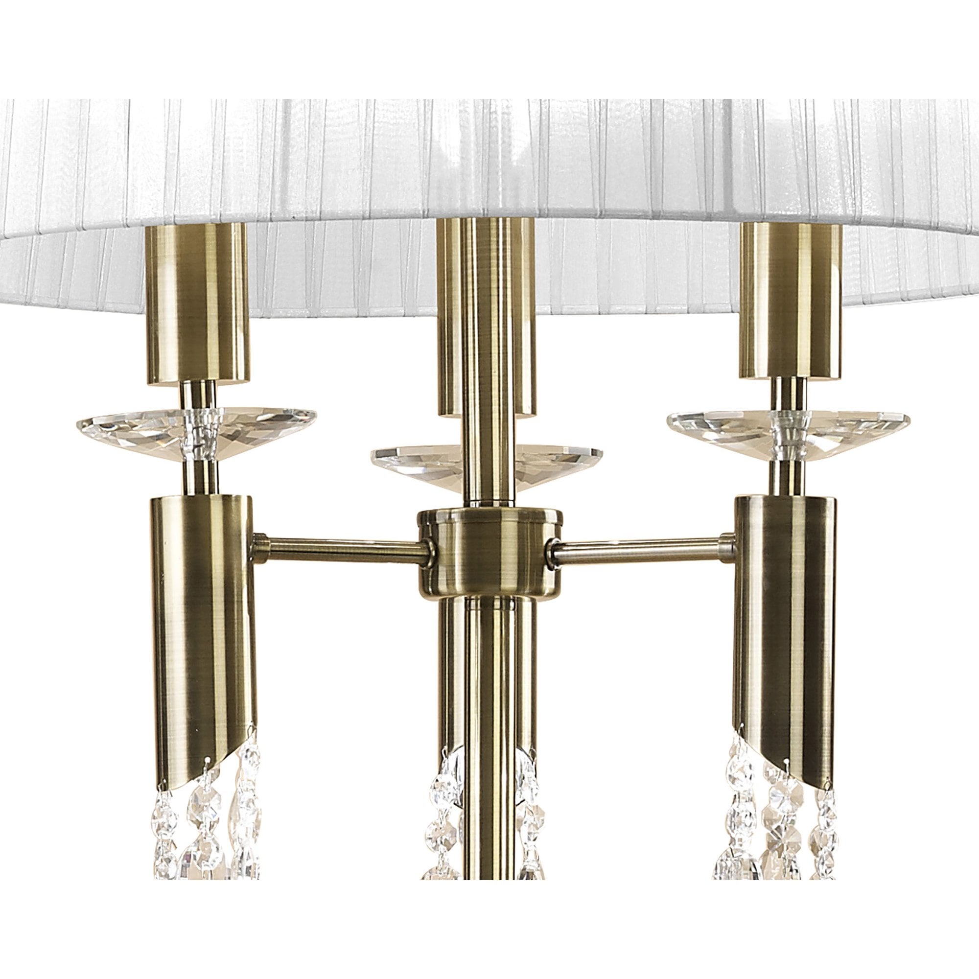 M3889/WS Tiffany Floor Lamp 3+3 Light E27+G9 Antique Brass White Shade & Clear Crystal
