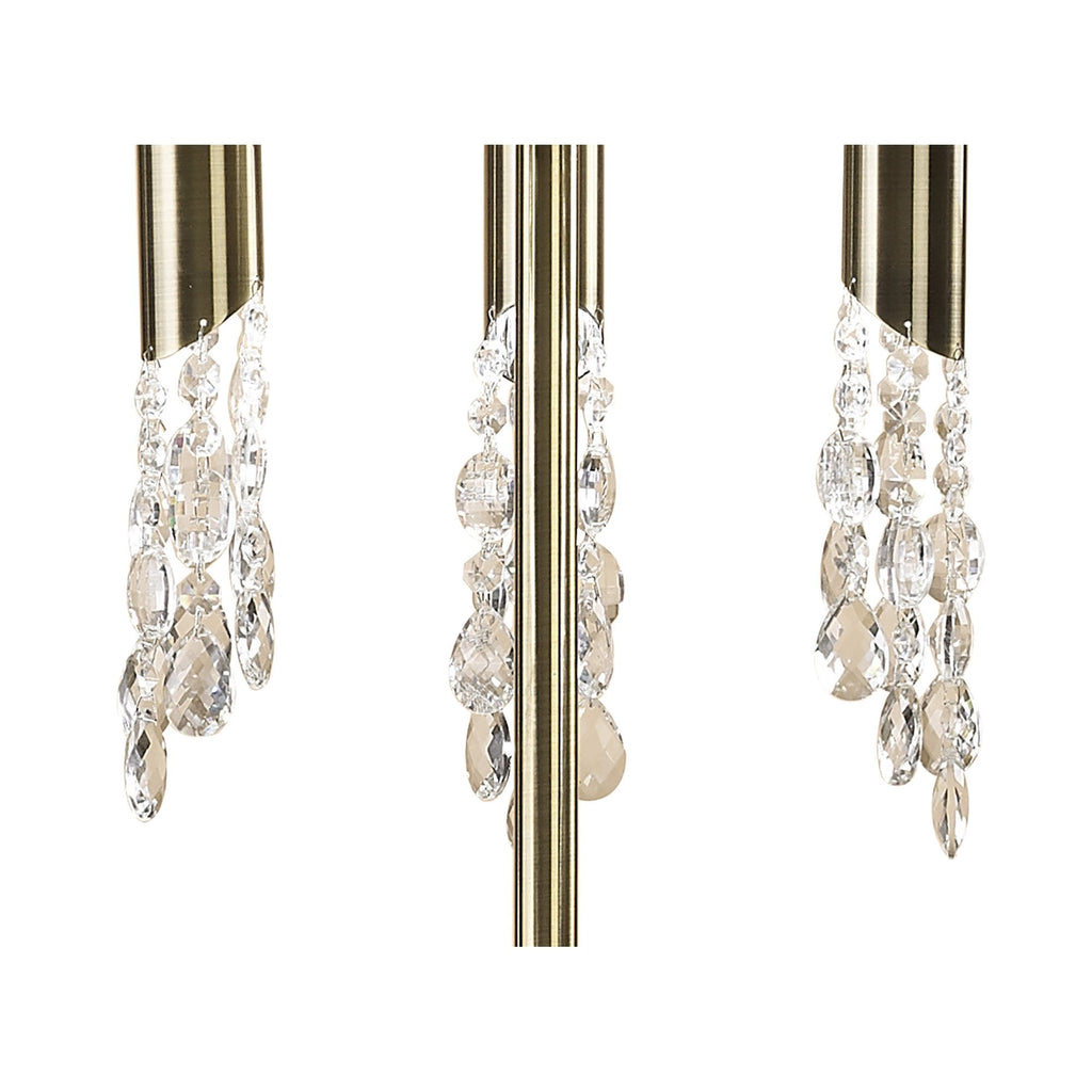 M3889/WS Tiffany Floor Lamp 3+3 Light E27+G9 Antique Brass White Shade & Clear Crystal