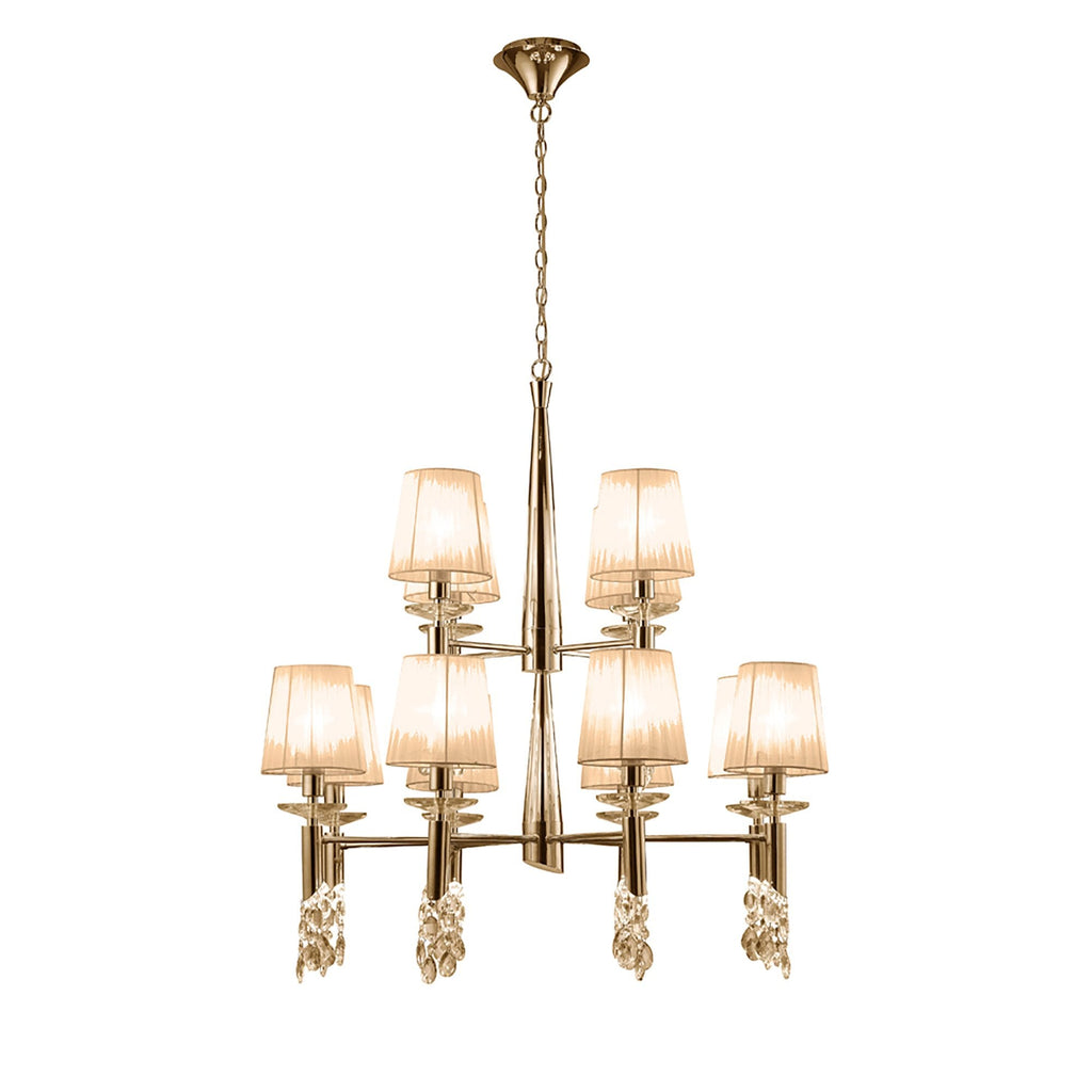 M3850FG/SBS Tiffany Pendant 2 Tier 12+12 Light E14+G9 French Gold Soft Bronze Shades & Clear Crystal