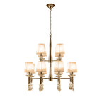 M3850FG/SBS Tiffany Pendant 2 Tier 12+12 Light E14+G9 French Gold Soft Bronze Shades & Clear Crystal