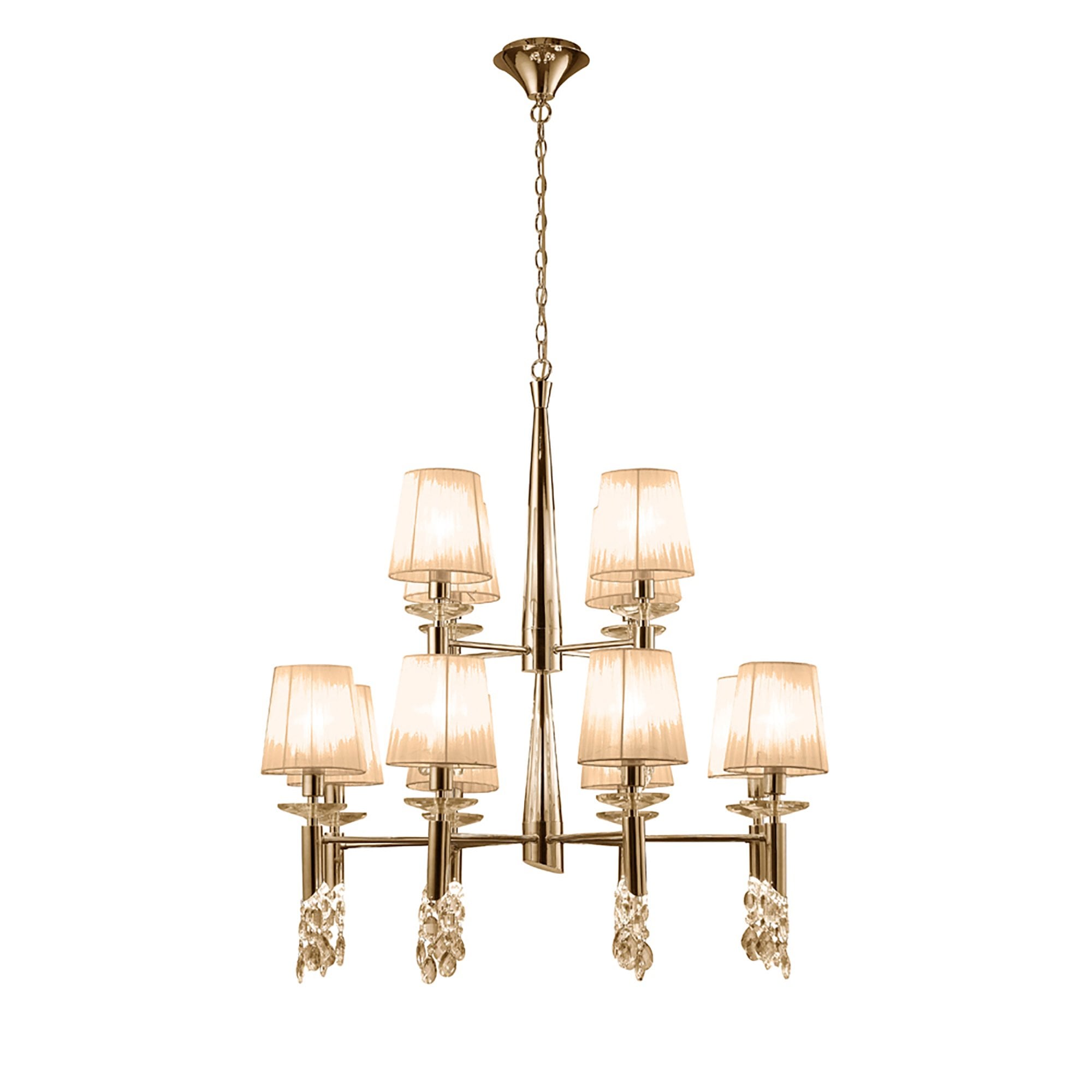 M3850FG/SBS Tiffany Pendant 2 Tier 12+12 Light E14+G9 French Gold Soft Bronze Shades & Clear Crystal