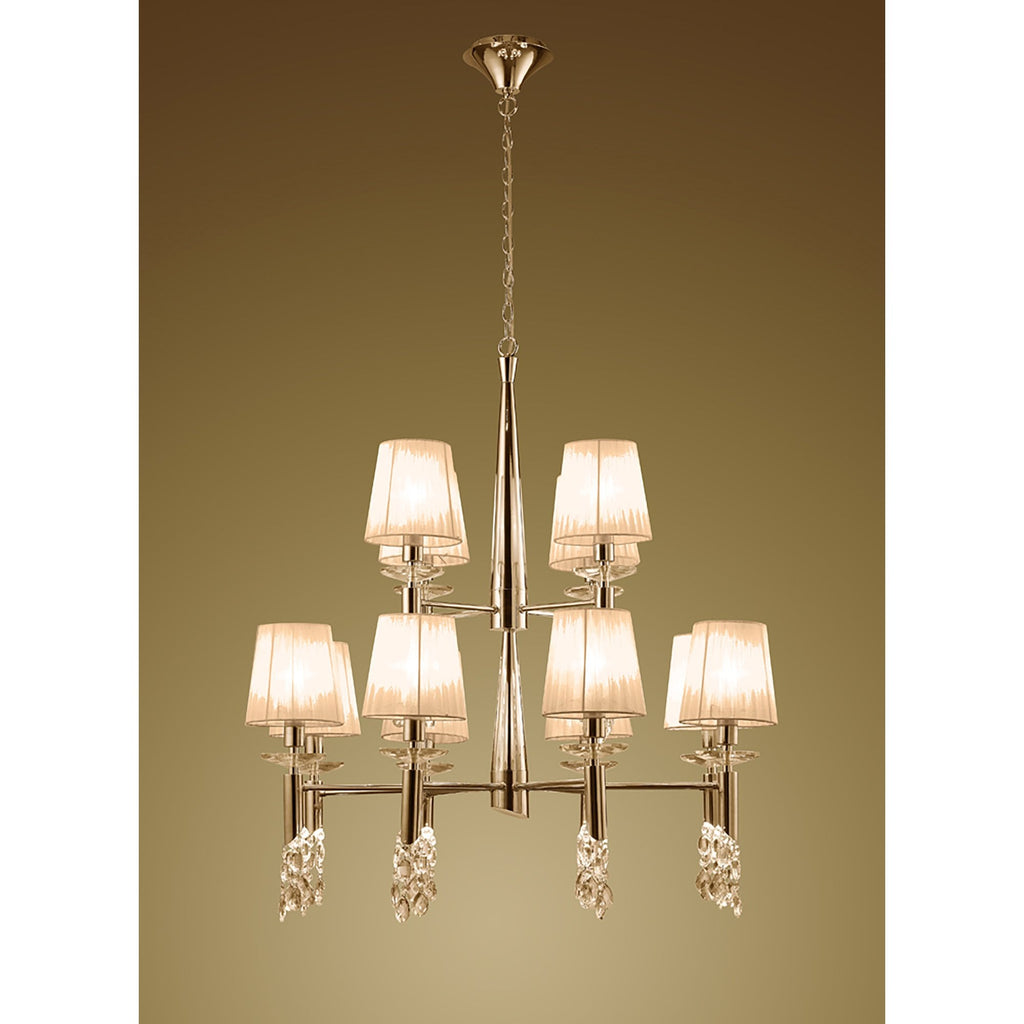 M3850FG/SBS Tiffany Pendant 2 Tier 12+12 Light E14+G9 French Gold Soft Bronze Shades & Clear Crystal