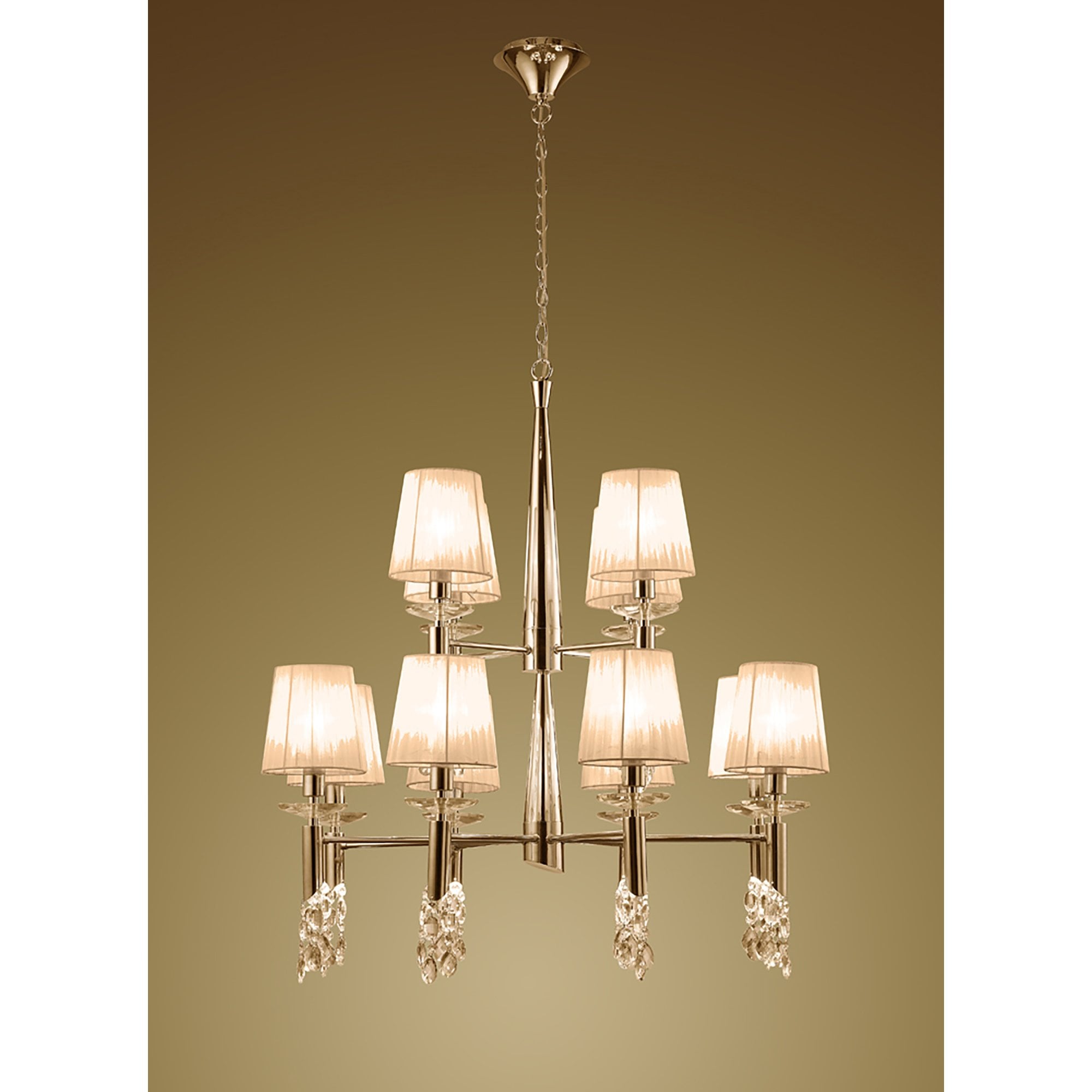 M3850FG/SBS Tiffany Pendant 2 Tier 12+12 Light E14+G9 French Gold Soft Bronze Shades & Clear Crystal