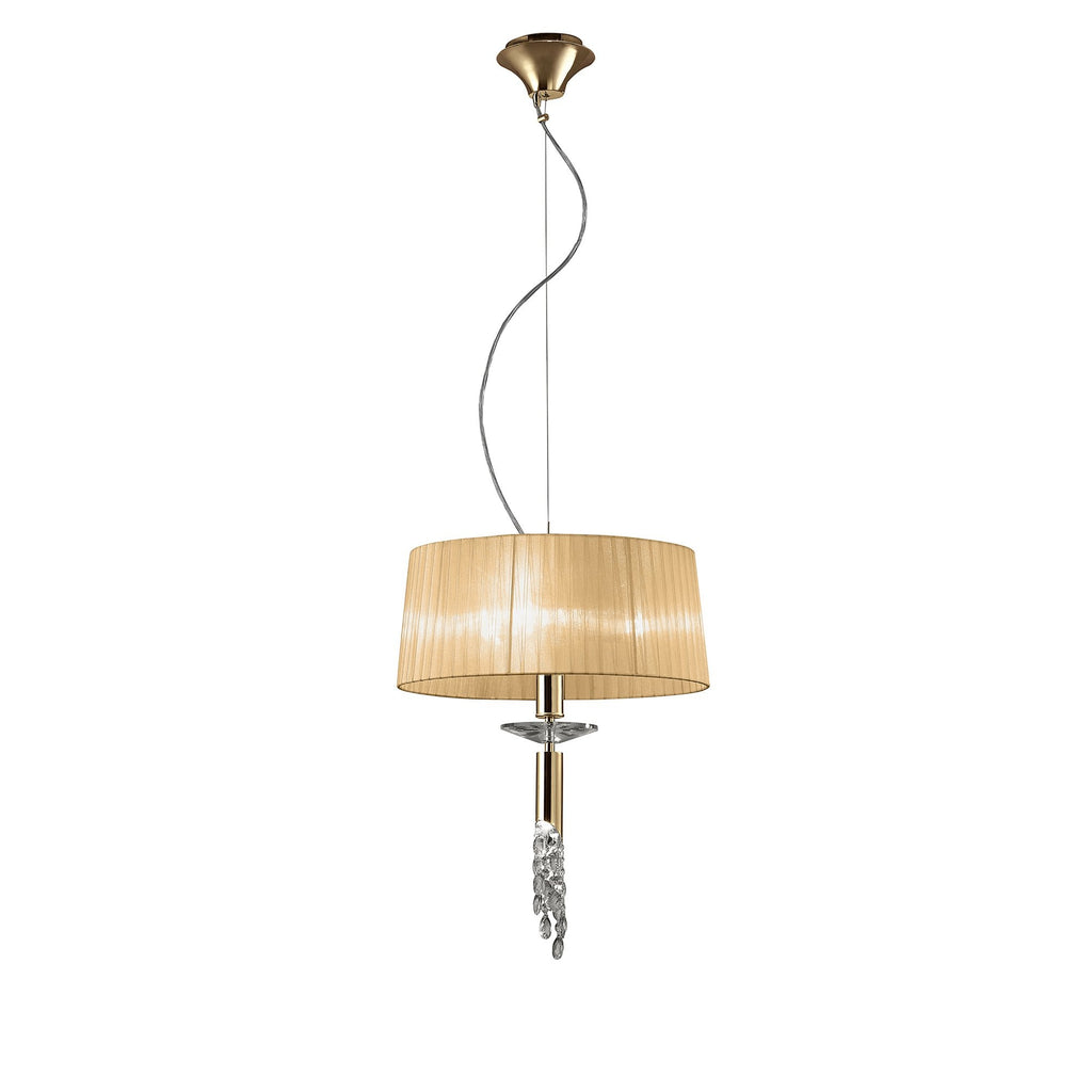 M3858FG/SBS Tiffany Pendant 3+1 Light E27+G9 French Gold Soft Bronze Shade & Clear Crystal