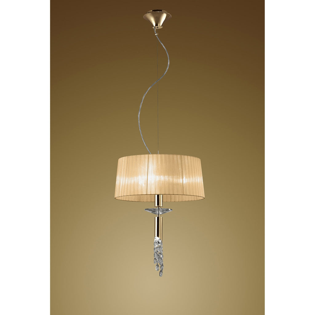 M3858FG/SBS Tiffany Pendant 3+1 Light E27+G9 French Gold Soft Bronze Shade & Clear Crystal