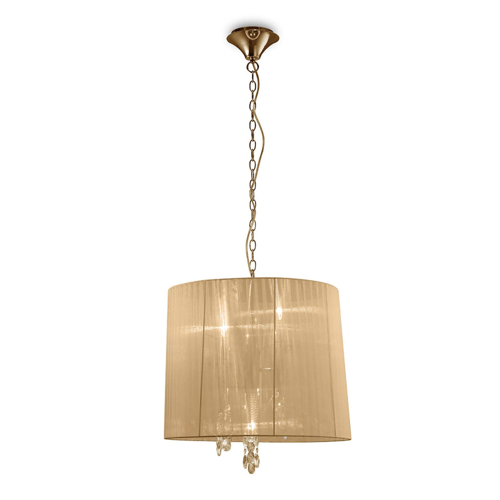 M3860FG/SBS Tiffany Pendant 3+3 Light E14+G9 French Gold Soft Bronze Shade & Clear Crystal