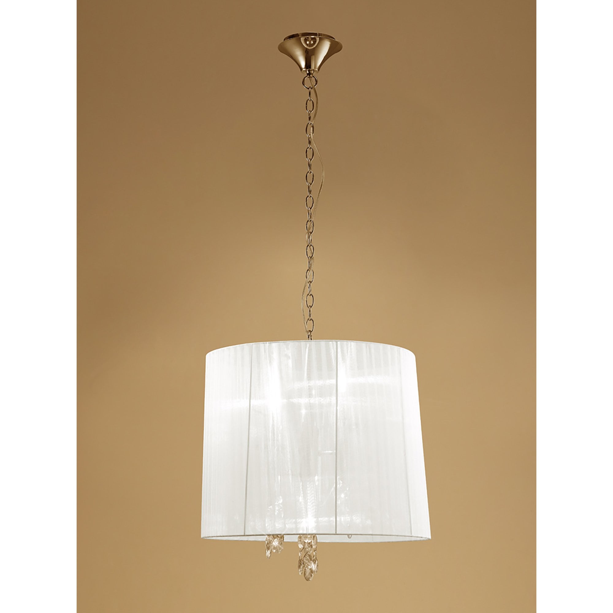 M3860FG/WS Tiffany Pendant 3+3 Light E14+G9 French Gold White Shade & Clear Crystal