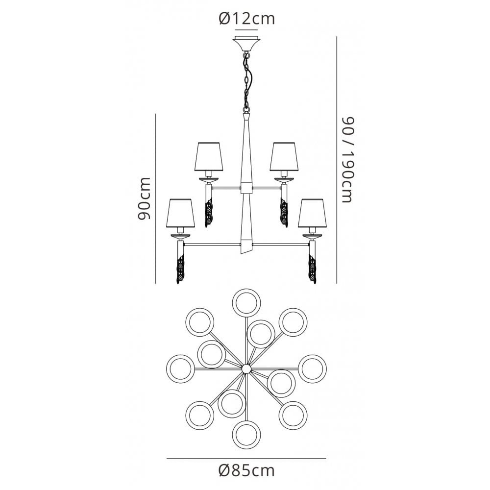M3850/CS Tiffany Pendant 2 Tier 12+12 Light E14+G9 Polished Chrome Cream Shades & Clear Crystal