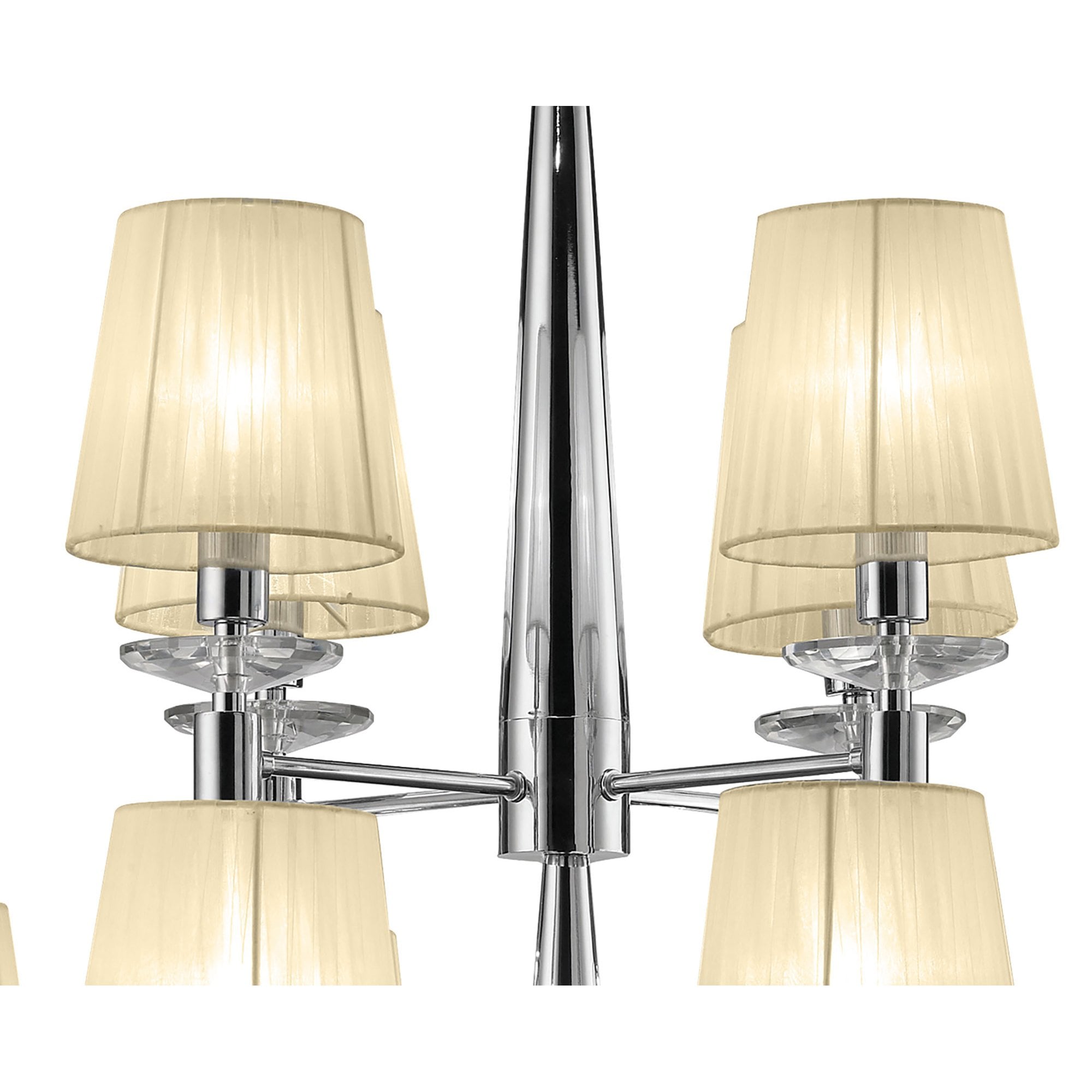 M3850/CS Tiffany Pendant 2 Tier 12+12 Light E14+G9 Polished Chrome Cream Shades & Clear Crystal
