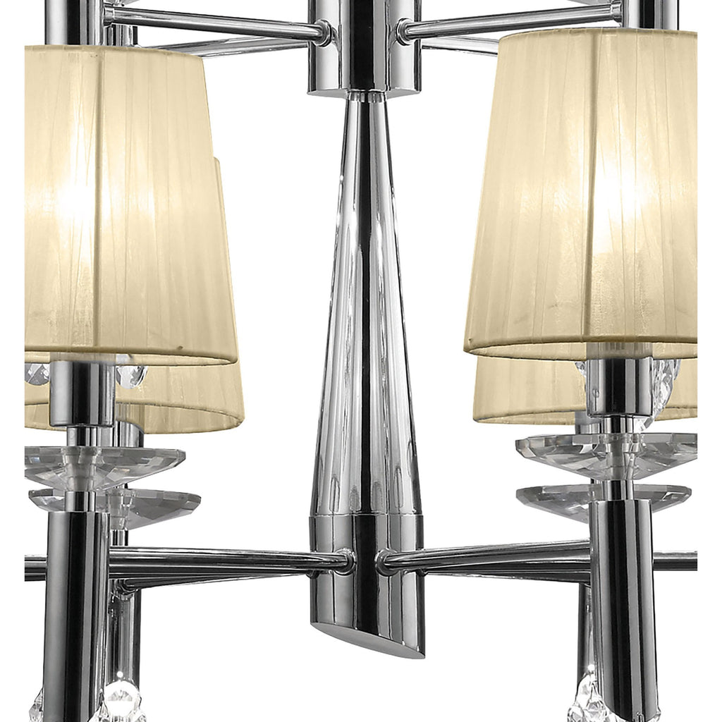 M3850/CS Tiffany Pendant 2 Tier 12+12 Light E14+G9 Polished Chrome Cream Shades & Clear Crystal