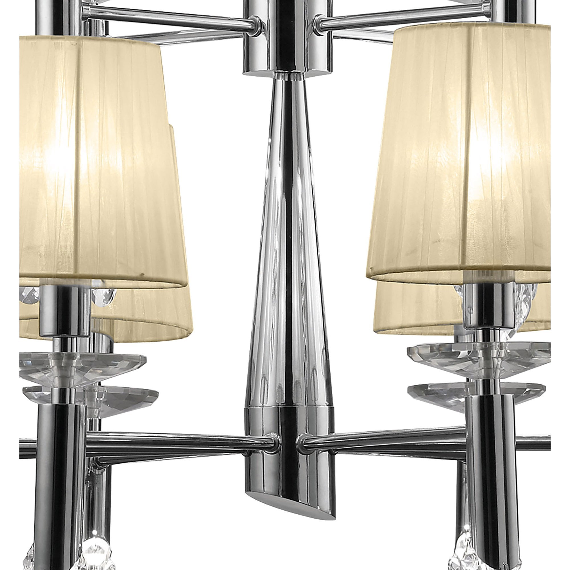 M3850/CS Tiffany Pendant 2 Tier 12+12 Light E14+G9 Polished Chrome Cream Shades & Clear Crystal