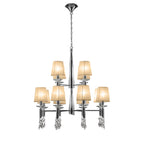 M3850/SBS Tiffany Pendant 2 Tier 12+12 Light E14+G9 Polished Chrome Soft Bronze Shades & Clear Crystal