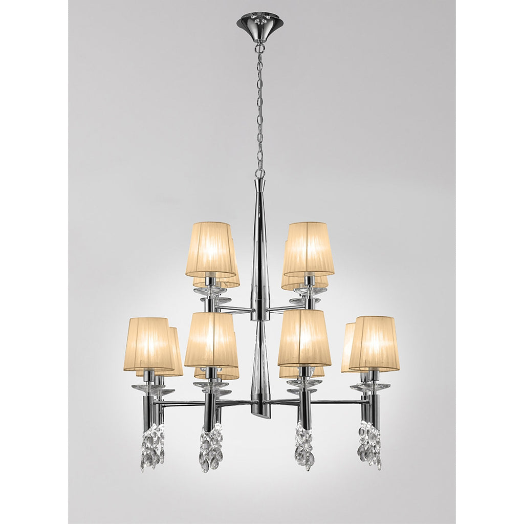 M3850/SBS Tiffany Pendant 2 Tier 12+12 Light E14+G9 Polished Chrome Soft Bronze Shades & Clear Crystal