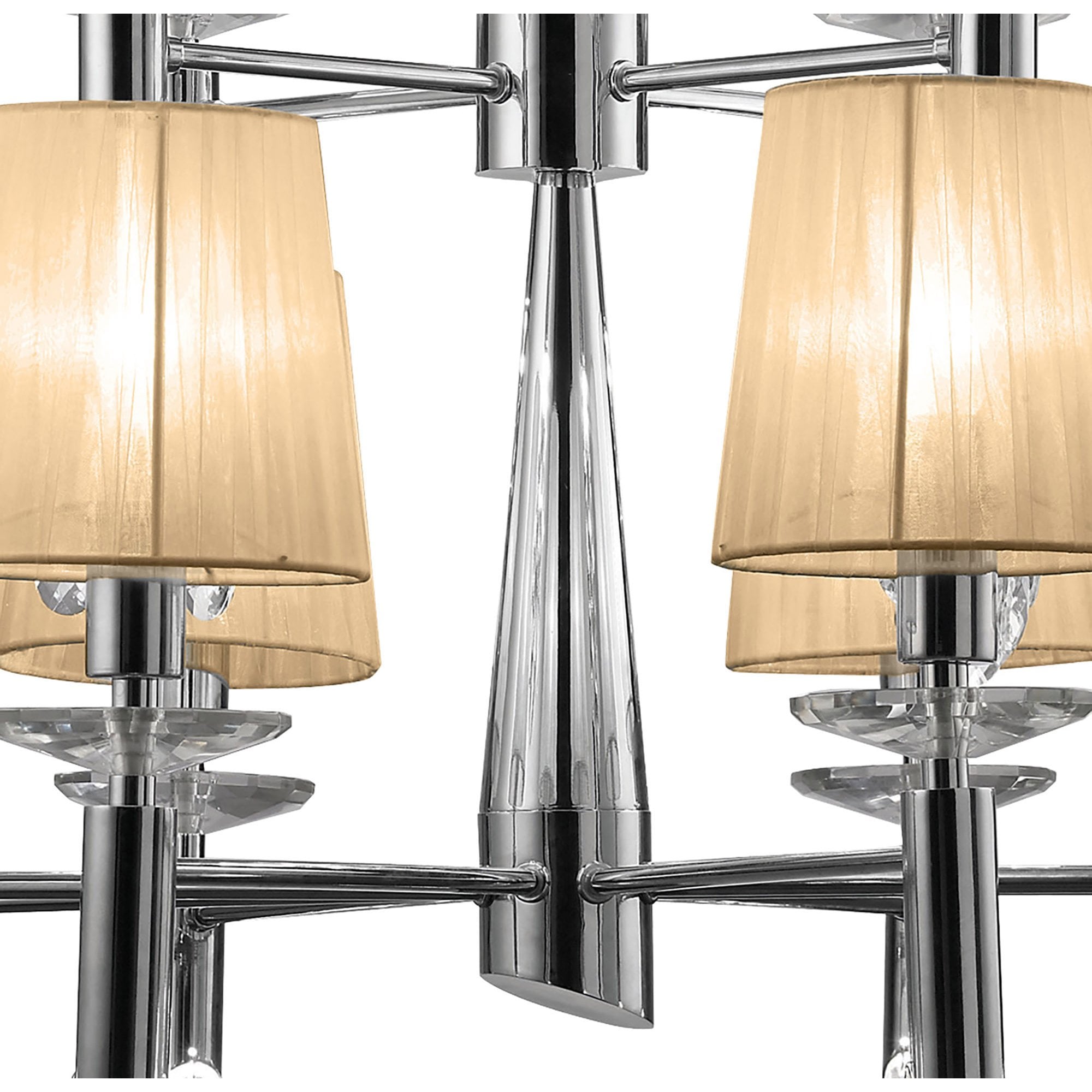 M3850/SBS Tiffany Pendant 2 Tier 12+12 Light E14+G9 Polished Chrome Soft Bronze Shades & Clear Crystal