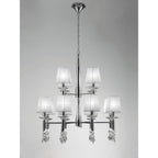 M3850 Tiffany Pendant 2 Tier 12+12 Light E14+G9 Polished Chrome White Shades & Clear Crystal