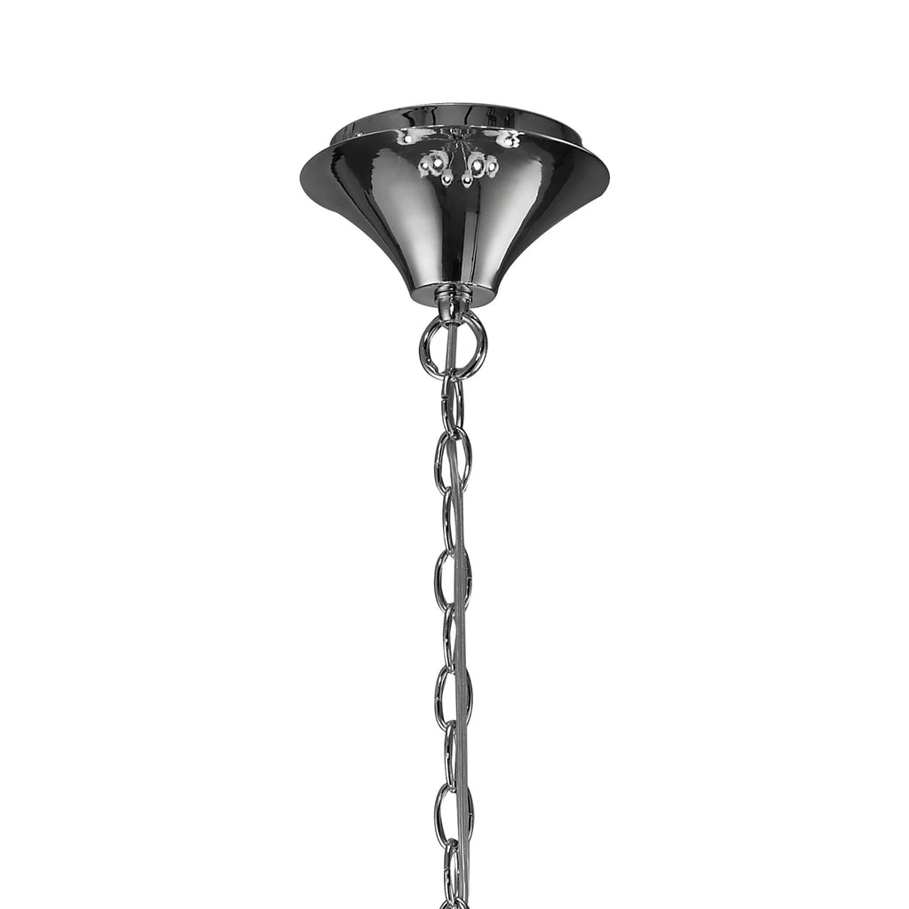 M3850 Tiffany Pendant 2 Tier 12+12 Light E14+G9 Polished Chrome White Shades & Clear Crystal