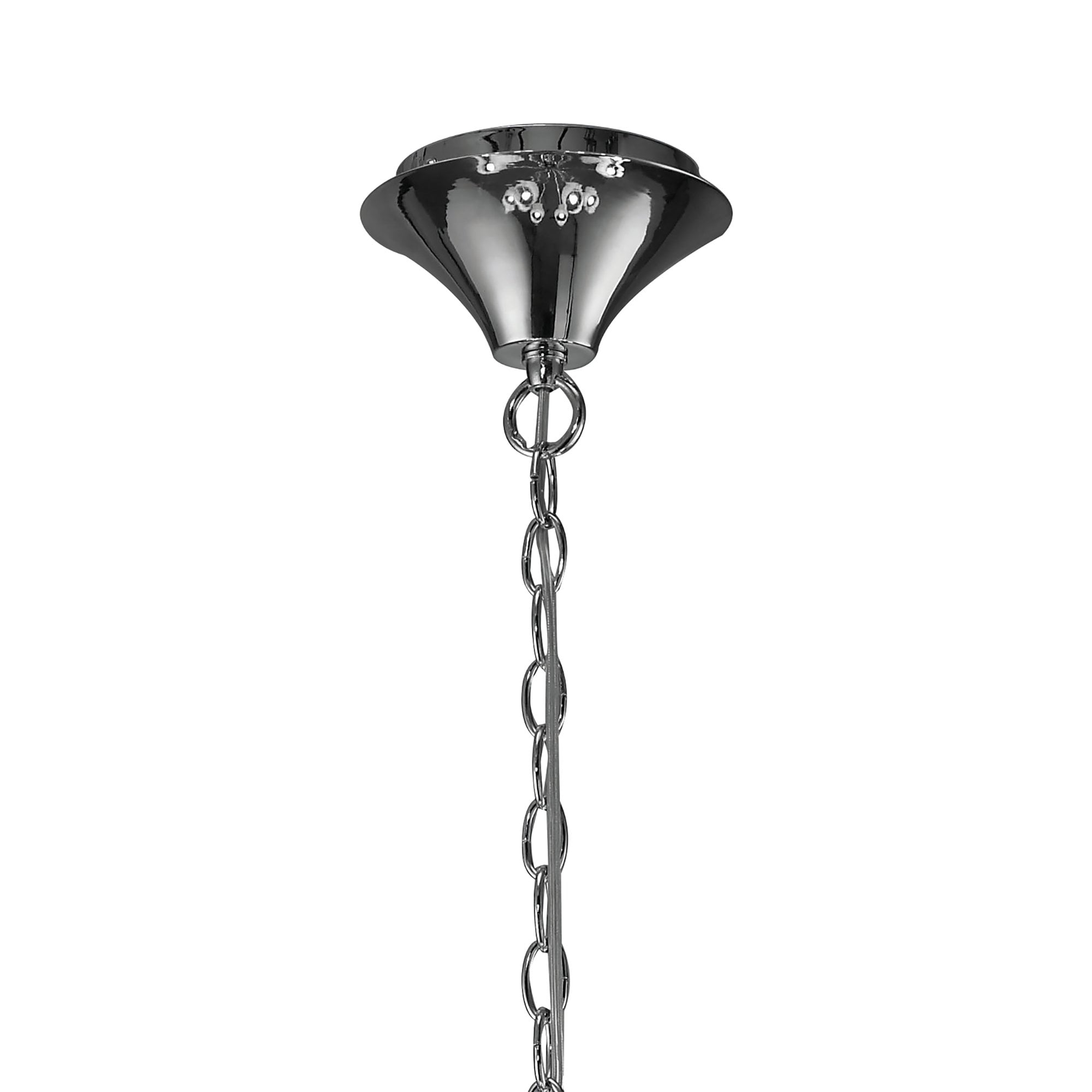M3850 Tiffany Pendant 2 Tier 12+12 Light E14+G9 Polished Chrome White Shades & Clear Crystal