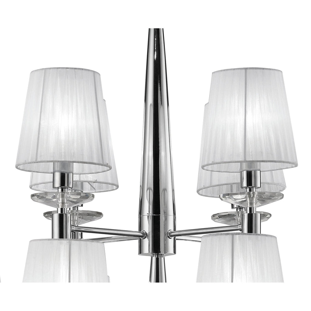 M3850 Tiffany Pendant 2 Tier 12+12 Light E14+G9 Polished Chrome White Shades & Clear Crystal