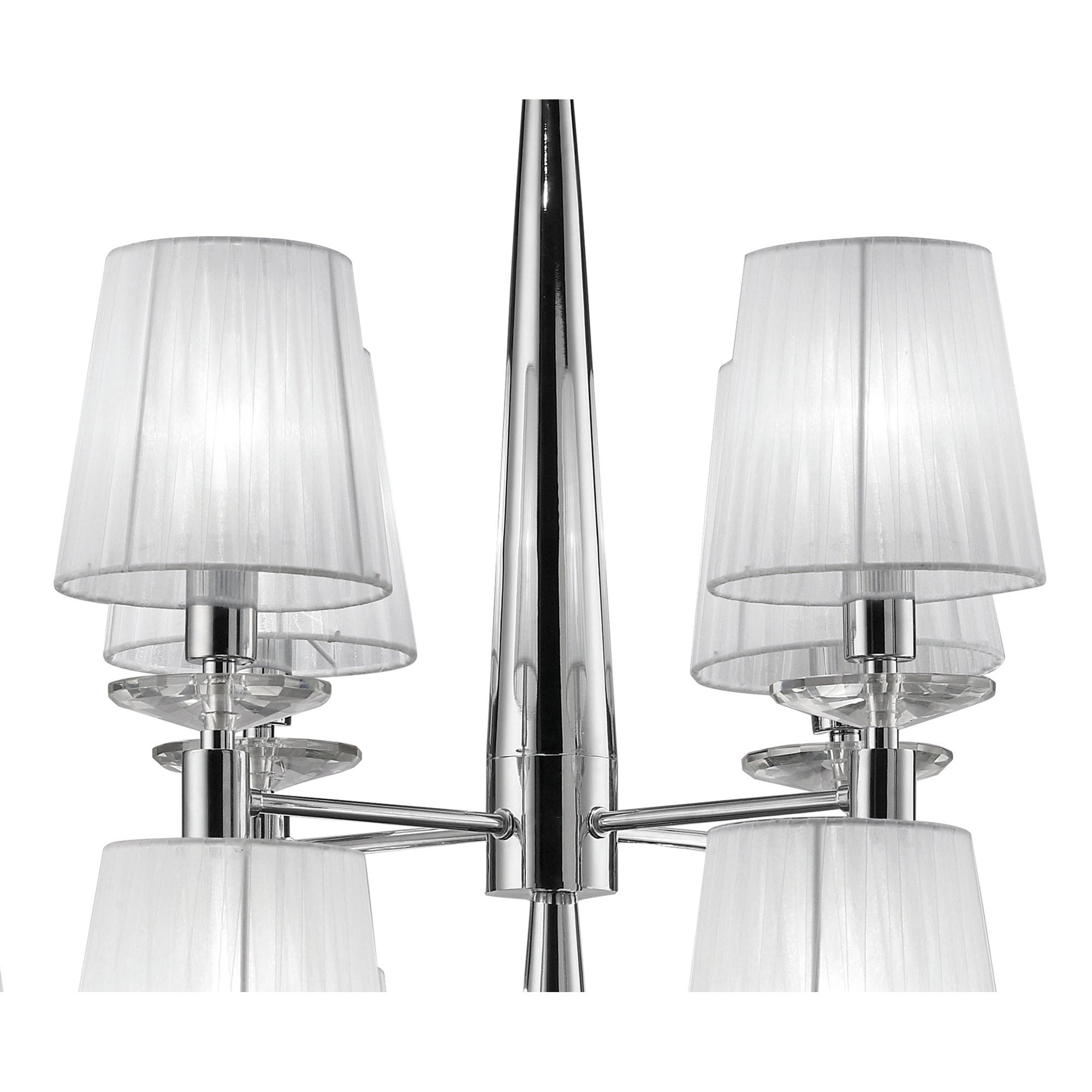 M3850 Tiffany Pendant 2 Tier 12+12 Light E14+G9 Polished Chrome White Shades & Clear Crystal