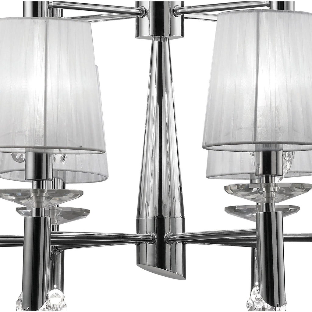 M3850 Tiffany Pendant 2 Tier 12+12 Light E14+G9 Polished Chrome White Shades & Clear Crystal