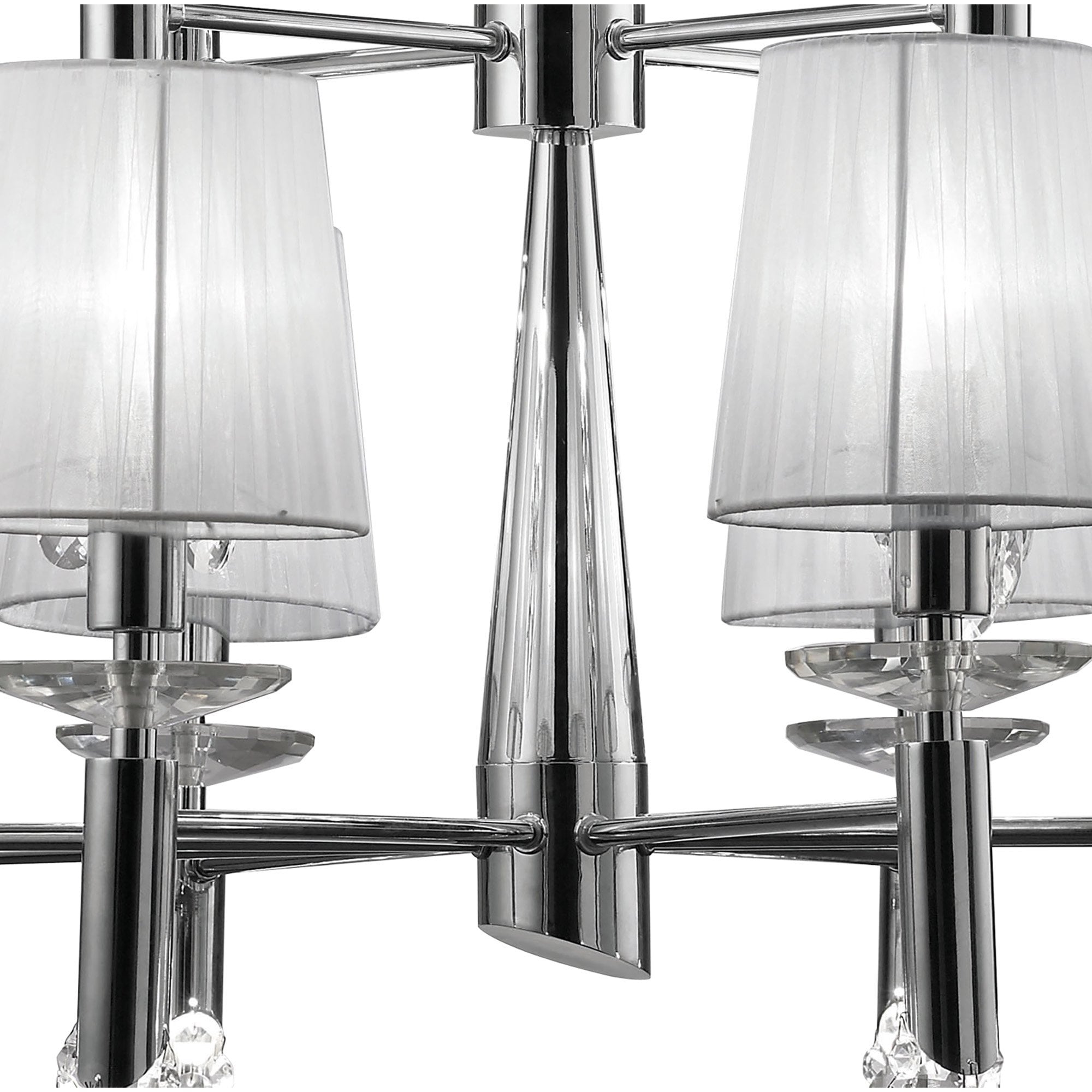 M3850 Tiffany Pendant 2 Tier 12+12 Light E14+G9 Polished Chrome White Shades & Clear Crystal