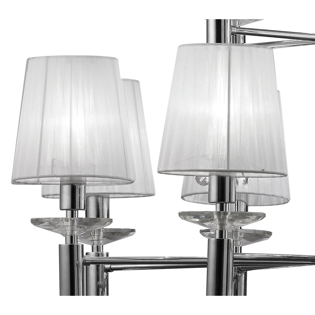 M3850 Tiffany Pendant 2 Tier 12+12 Light E14+G9 Polished Chrome White Shades & Clear Crystal