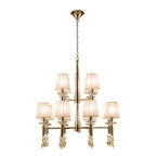 M3850FG Tiffany Pendant 2 Tier 12+12 Light E14+G9 French Gold Cream Shades & Clear Crystal
