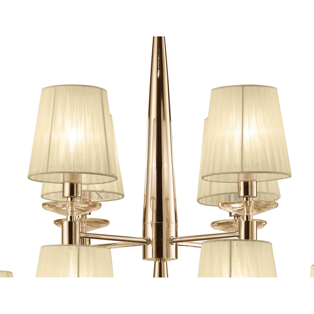 M3850FG Tiffany Pendant 2 Tier 12+12 Light E14+G9 French Gold Cream Shades & Clear Crystal