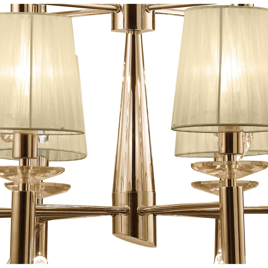 M3850FG Tiffany Pendant 2 Tier 12+12 Light E14+G9 French Gold Cream Shades & Clear Crystal