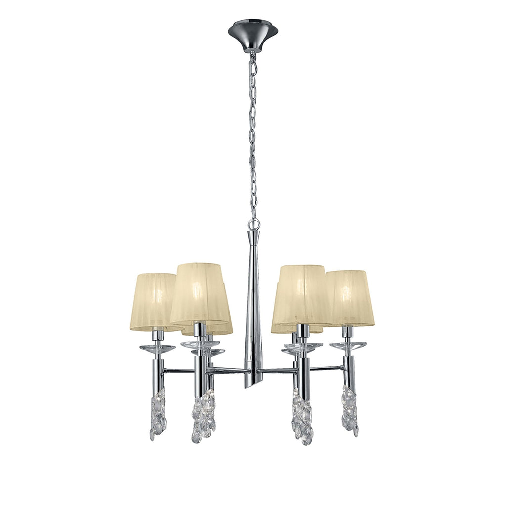 M3851/CS Tiffany Pendant 6+6 Light E14+G9 Polished Chrome Cream Shades & Clear Crystal