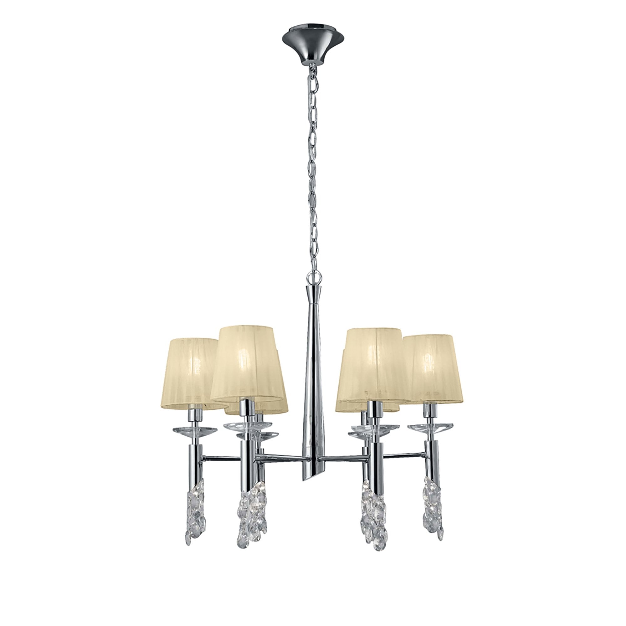 M3851/CS Tiffany Pendant 6+6 Light E14+G9 Polished Chrome Cream Shades & Clear Crystal