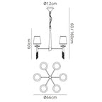 M3851/CS Tiffany Pendant 6+6 Light E14+G9 Polished Chrome Cream Shades & Clear Crystal