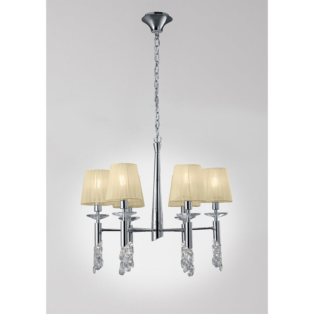 M3851/CS Tiffany Pendant 6+6 Light E14+G9 Polished Chrome Cream Shades & Clear Crystal