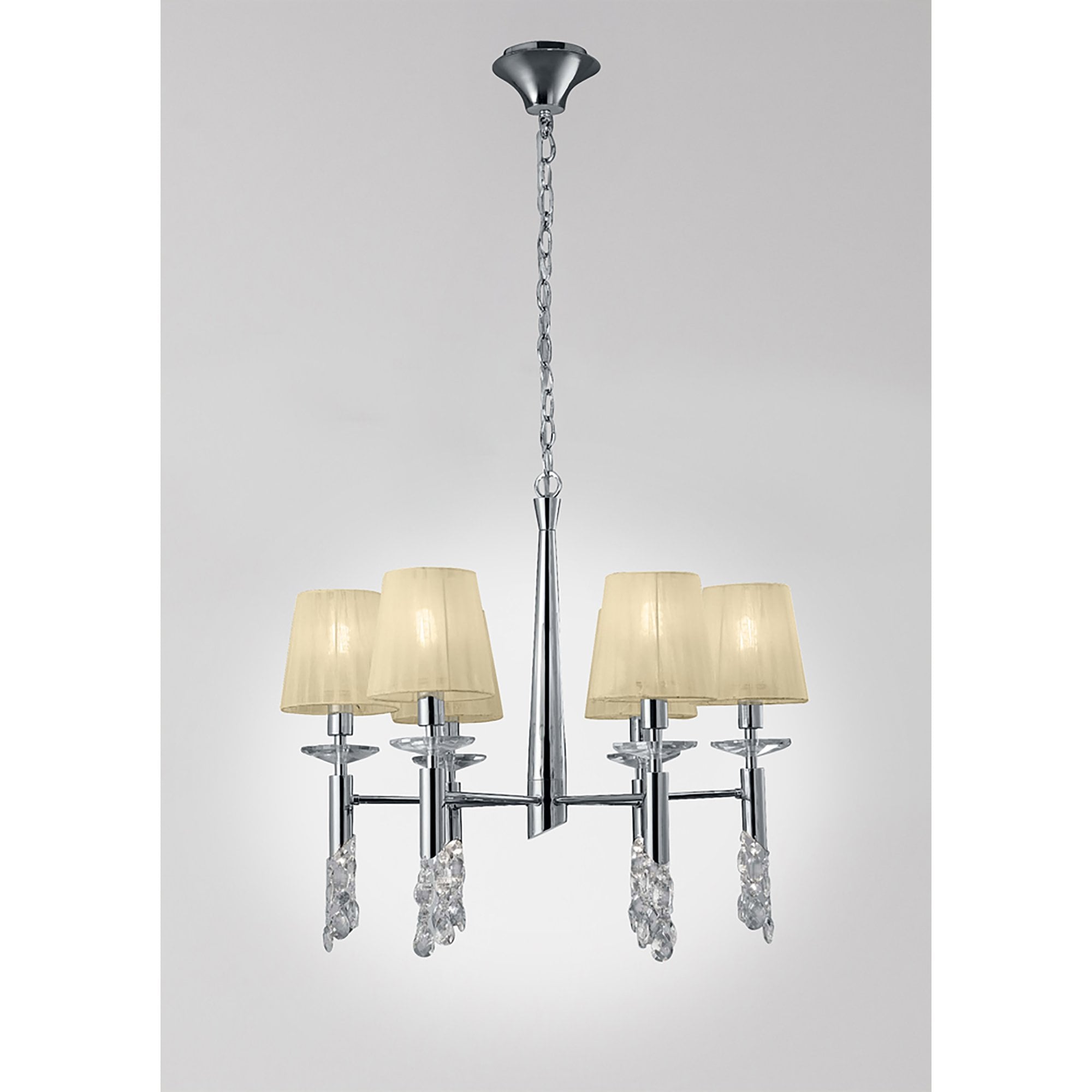M3851/CS Tiffany Pendant 6+6 Light E14+G9 Polished Chrome Cream Shades & Clear Crystal